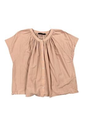 Jenni Kayne Cotton Linen Shirred Button Down SS Top Clay — Size Medium